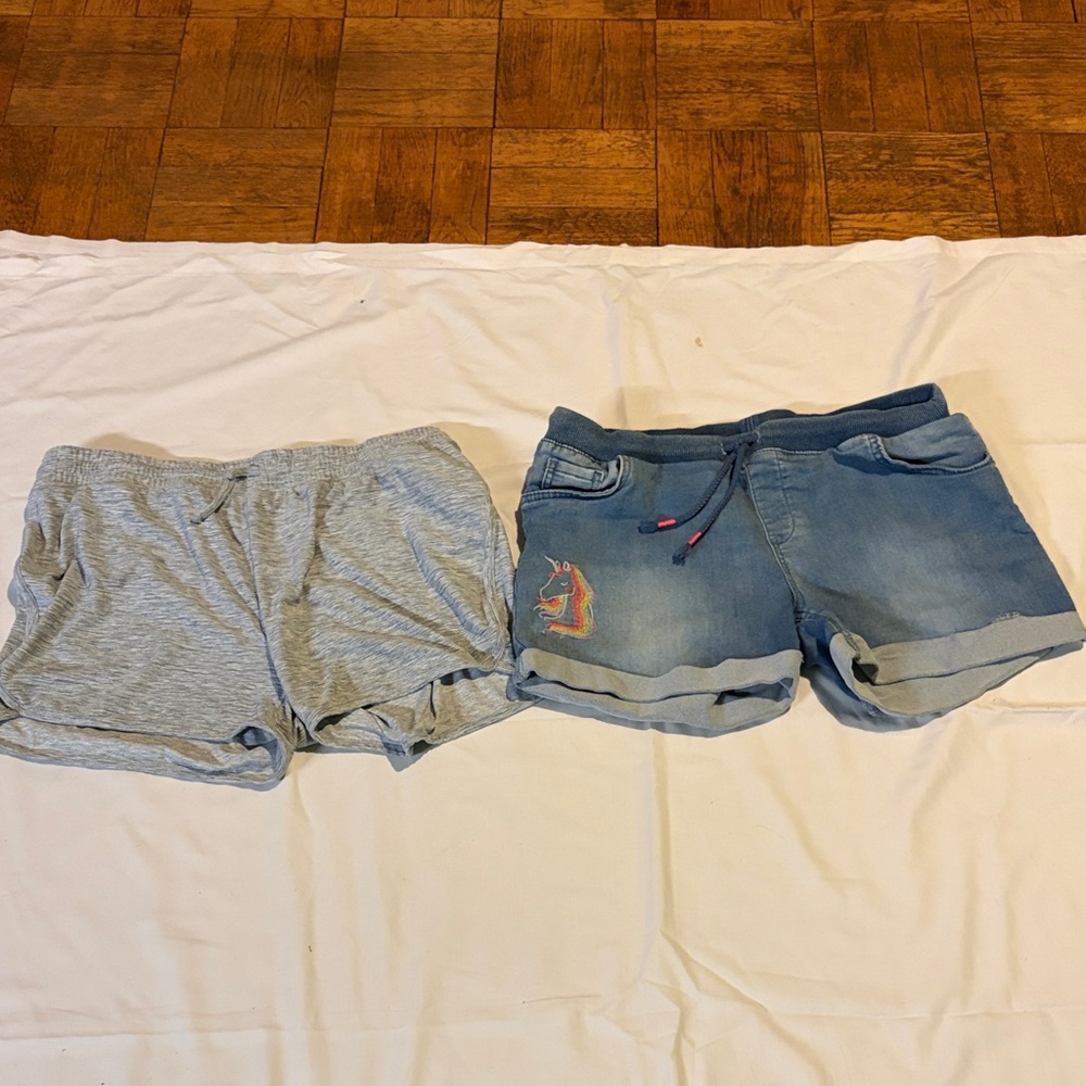 Casual Light Blue Denim and Heather Gray Girls Shorts Set, size XXL PLUS